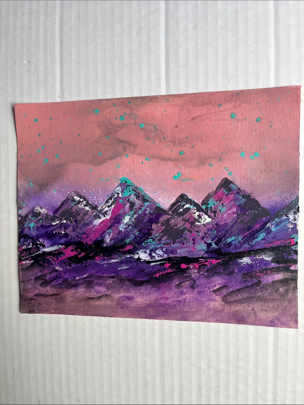 Purple Mountain Abstract Painting Wall Art - Handmade 8x10